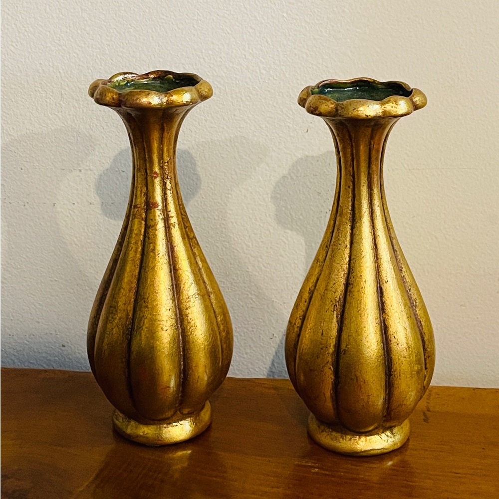 Set Vintage Ceramic Vases with Gold